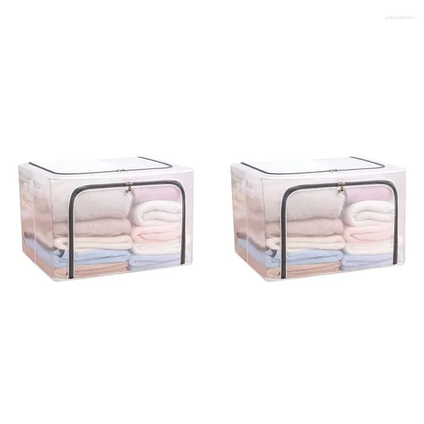 Almacenamiento de ropa 2X ropa de tela marco de acero caja transparente sábana manta almohada Zapatero contenedor caja plegable C