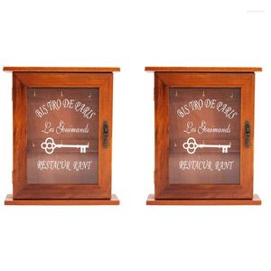 Rangement de vêtements 2X boîte de support d'armoire à clés en bois de Style européen Vintage avec crochets suspendus marron