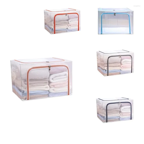 Stockage de vêtements AT14 tissu vêtements cadre en acier boîte transparente drap de lit couverture oreiller étagère à chaussures conteneur pliable étui