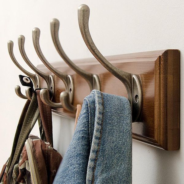 Perchero de pared de madera de bambú para almacenamiento de ropa, perchero para baño, sala de estar, gancho para sombrero y abrigo