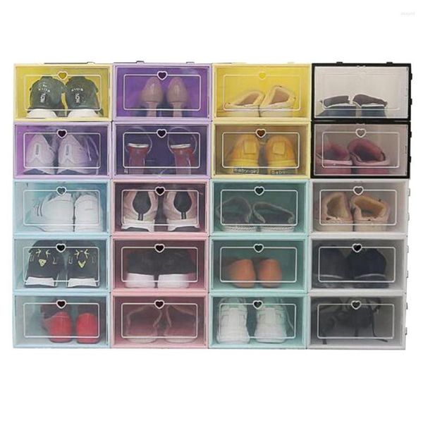 Caja de almacenamiento de ropa, armario para zapatos, tamaño S/l, 1 pieza, zapatos transparentes plegables, organizador apilable de plástico, transparente grueso