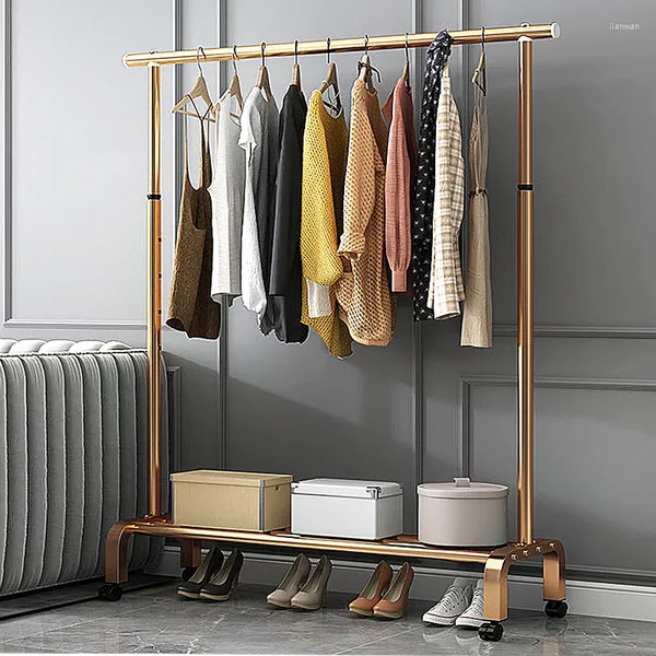 Le rangement des vêtements peut être déplacé, porte-manteau Simple, support au sol, tissu métallique, meubles de chambre à coucher, vêtements portables avec roulettes