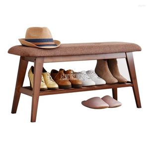 Rangement de vêtements nordique Simple porte en bambou naturel vêtements créatifs chaussures tabouret bas avec couche coussin de siège souple banc à langer