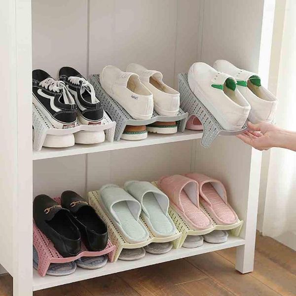 Stockage de vêtements fentes pour chaussures organisateur support de support en gros Double couche en plastique économiseur d'espace chaussures boîte outils