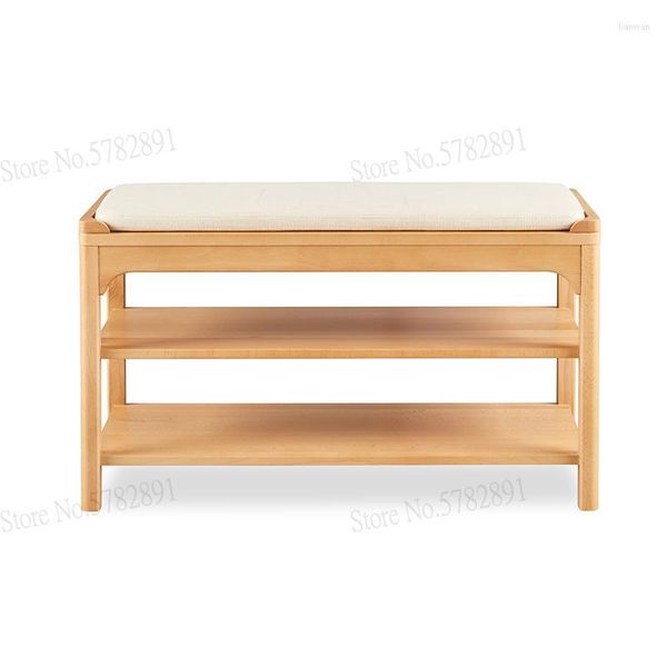 Banco de zapatos de madera maciza para almacenamiento de ropa, taburete creativo para el extremo de la cama, ropa para puerta de casa, entrada nórdica, puede sentarse en el estante Ca