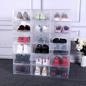 Caja de zapatos de plástico transparente apilable para almacenamiento de ropa, 6 uds., suministros para el hogar a prueba de polvo para hombres