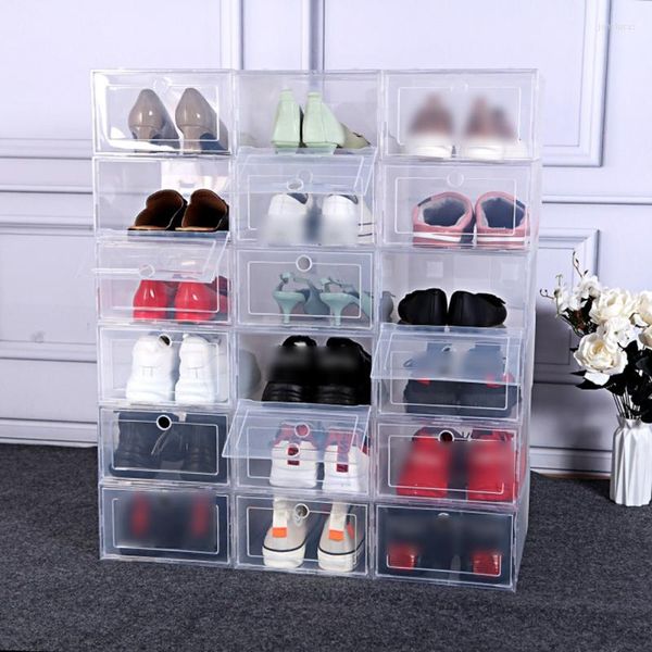 Boîte à chaussures en plastique transparente empilable de stockage de vêtements épaissie 6 pièces fournitures ménagères anti-poussière hommes