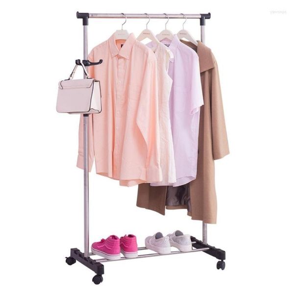 Armoire de rangement pour vêtements Hauteur réglable à une seule tige Roulant Vêtement Suspendu Rack Vêtements Organisation Rail de support avec crochets pour sacs Chaussures B