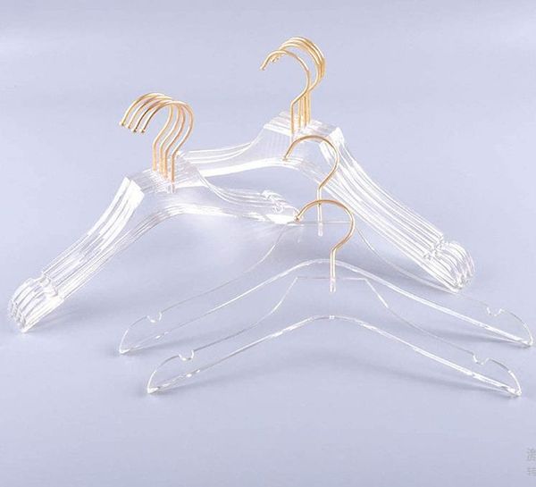 Armario de almacenamiento de ropa Perchas de ropa de lujo Vestido de acrílico transparente con gancho dorado Soportes para camisas transparentes Muescas para damas y niños SN159