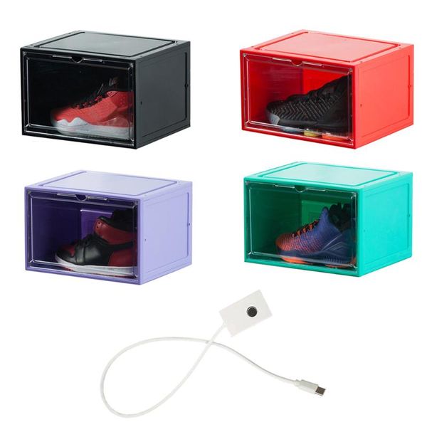 Armario de almacenamiento de ropa caja de zapatos luminosa transparente con luz LED Control de sonido plástico grueso a prueba de polvo a prueba de humedad