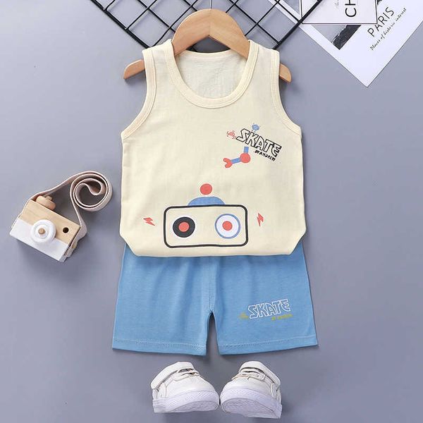 Vêtements d'été nouveau Style pour bébé, gilet et short en pur coton, tenue décontractée pour garçons et filles, dessin animé, ensembles pour enfants, singe rouge