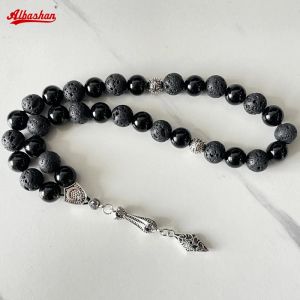 Vêtements tasbih hommes Stone de lave avec noir agate style turc des perles de prière musulmane bracelet Ramadan Eid cadeau islamique Misbaha hommes Rosaire