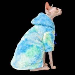 Ropa Tie Dye Kitten Trajes de otoño Invierno ropa espesa espesada gato disfraz Devon rex ropa de gato sin pelo mascota sphynx gato ropa