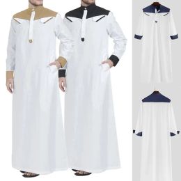 Vêtements Vêtements musulmans traditionnels Couleur Couleur musulmane Robe au milieu-orient Jubba Thobe Men Robe avec manches longues Mandarin