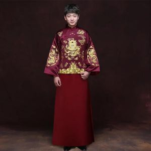 Kleding Traditionele Show mannen Chinese stijl bruiloft kostuum tonen Chinese bruiloft kleding bruidegom rode jas tang Pak Dragon jurk Gewaad