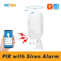 Vêtements TUYA WiFi Motion Capteur du corps humain Capteur PIR avec sirène Alarme sonore 80db, Smart Life App for Home Automation Smart Alarm System