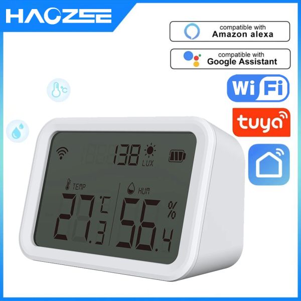 Ropa Tuya Wifi Zigbee Temperatura Sensor de humedad Detector de luz Lux Termómetro de higrómetro interior con trabajo de pantalla LCD Tuya Hub