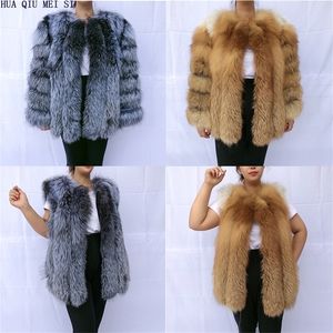 Kleding Verticale streep Zilver Rode Women's Natural Fur Coat 201016