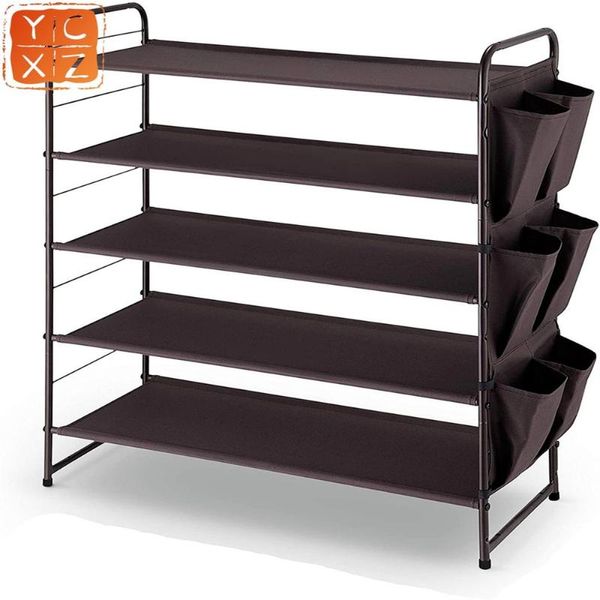 Rangement de garde-robe de vêtements étagère à chaussures extensible empilable à 5 couches avec 6 poches armoire placard support chaussures conteneur multifonction