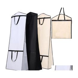 Ropa Armario Almacenamiento Negro Vestido de novia Bolsa de ropa Ers Polvo no tejido Fl Cremallera Engrosada Portátil Plegable Dualuse Er Drop D347a