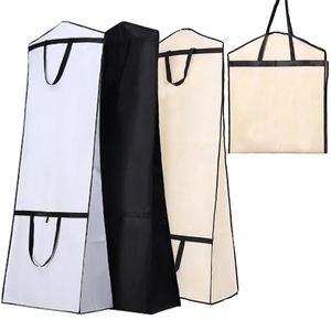 Ropa Almacenamiento de guardarropa Vestido de novia negro Fundas para bolsas de ropa Polvo no tejido Cremallera completa Espesado Portátil Plegable Cubierta de doble uso Trav