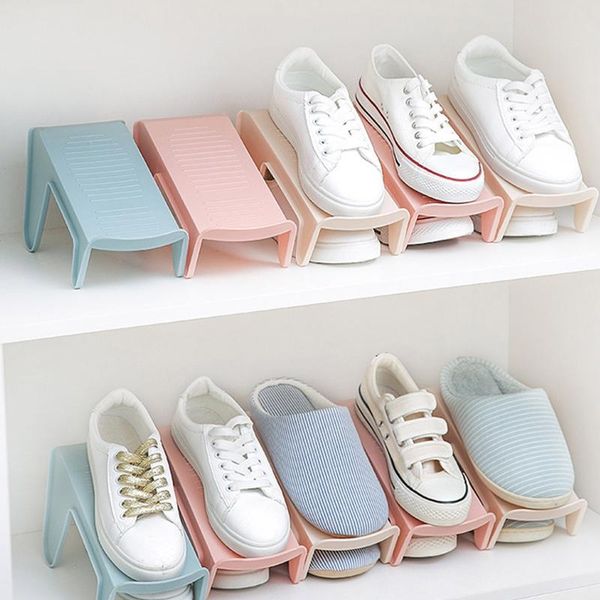 Vêtements Armoire Rangement Double Couche Étagère À Chaussures Antidérapant Étagère À Chaussures En Plastique Simple Support Pratique Pour La Maison Chambre Dortoir