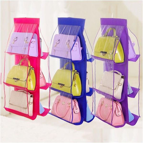 Vêtements Garde-Robe De Stockage Pliable Suspendu Sac À Main Sac Double Face Transparent 6 Poche Articles Divers Rangé Organisateur Rack Placard Cintre Dhirb