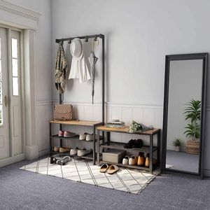 Kleding Garderobe Opslag Meerveeil Cad Rack Stand multifunctionele kledingschoenen met verwijderbare 5 haken 3-laags schoenenbank Industrial Hallclo