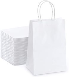 Kleding Garderobeopslag Wit kraftpapier Bulk geschenkzakken met handvatten voor babyborrels, verjaardagsfeestjes, afhaalrestaurants en winkeleigenaren