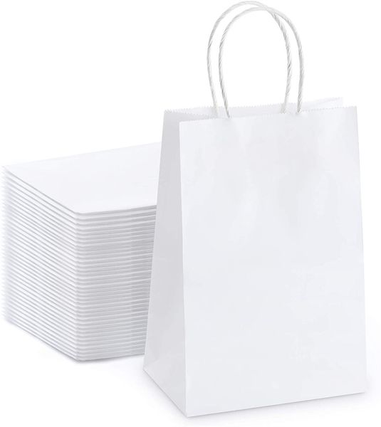 Almacenamiento de vestimenta de ropa Bolsas de regalo a granel de papel kraft blanco con asas para baby shower, fiestas de cumpleaños, vidrieras de restaurantes y propietarios de tiendas