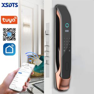 Puerta de bloqueo inteligente Wifi Wifi con la aplicación Tuya de forma remota / huella dactilar biométrica / tarjeta inteligente / contraseña / llave desbloqueo Smart Life Home