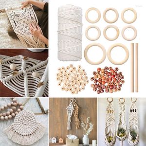 Kledinggaren Macrame Koord Natuurlijk Katoen Met Houten Stok Ringen Kralen Voor Muur Hangende Plantenhangers Breien DIY Craft Kit Decor