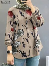 Vêtements Zanzea Bohemian Floral imprimé Blouse musulmane femme Puff Sheve Oneck Shirt Automne Elegant Party Tops Tops Vintage Blusas