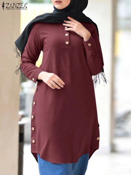 Vêtements Zanzea Elegant Casual Loose Muslim Blouse Holiday Dubai Turkey Abaya Blusas Chemise Solid Long Mancheve Tops Islamic Clothing