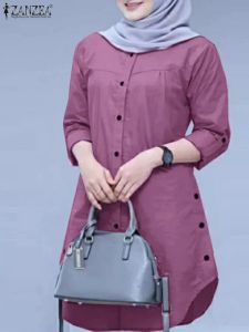 Kleding Zanzea Fashion Abaya Muslim Blouse Woman Casual Holiday Baggy Shirt Lange Mouw Oneck Tops Elegant Solid Islamic Clothing 2024