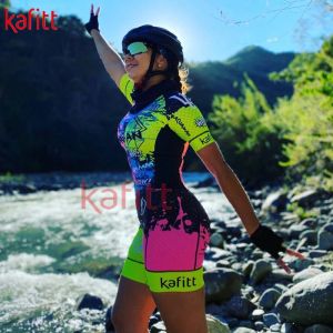 Clothings Kafitt Triathlon dames trainingspak met korte mouwen Mountainbike fietspak Turnpakje Jumpsuit fietspak