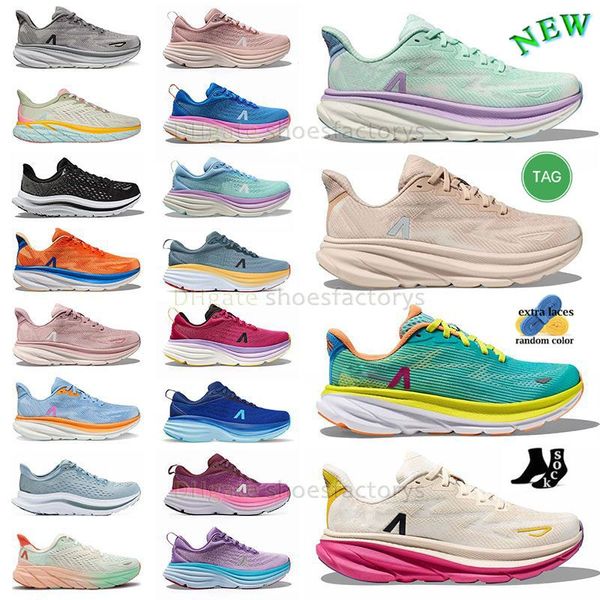 Cloud Clifton 9 plaque-plaque Designer Chaussures décontractées noires Jogging Jogging Light Blue Rose Scarpe Aqua Kawana Bondi 8 One Carbon X Yellow Orange Movement Mouvement