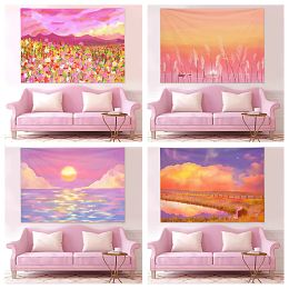 Wolkenbloem roze tapijt psychedelic kawaii lucht muur hangende meisjescolor stijl tapestries kinderkamer muur deken