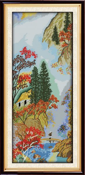 Pintura de decoración del hogar con paisaje de nube en las colinas, bordado de punto de cruz hecho a mano, conjuntos de costura contados, impresión en lienzo DMC 14CT / 11CT