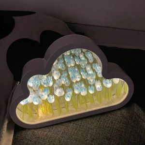 Lampe tulipe miroir nuage bricolage veilleuse fille chambre ornements cadre Photo créatif miroir lampes de Table chevet cadeaux d'anniversaire faits à la main YFA1965