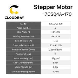 Cloudray NEMA 17 Moteur pas à pas 40 mm 42NCM 1,7A MOTEUR DE NODEMENTS À 2 phases pour le bravoure de l'imprimante CNC 3D