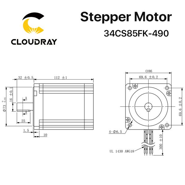 Cloudray NEMA 34 Kit de moteur pas à pas en boucle ouverte 8,5N.M 4,9A 112 mm moteur pas à pas couple haute gravure CNC