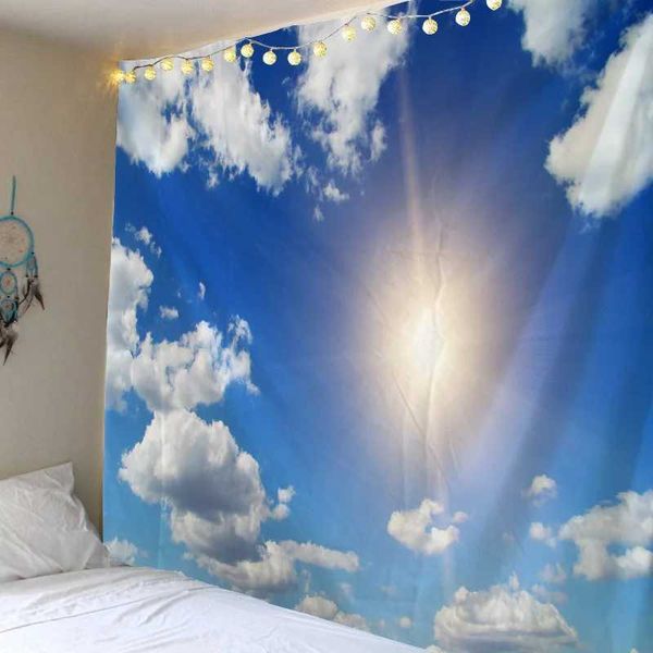 nuages tapisseries ciel blanc bleu et mur tapisserie de chambre hippie fond de chambre boho décoration intérieure de plage de plage tapis canapé de lit r0411