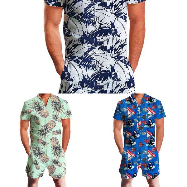 Mamelucos para hombre Cloudstyle de manga corta con estampado 3D de una pieza con cremallera, pantalones informales, mono, camiseta, conjunto de pantalones cortos X0610