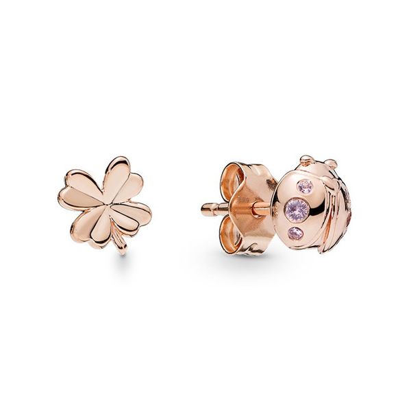 Clover and Ladybird Stud Boucles d'oreilles pour Pandora 18K Rose Gold Asymmetric Earring Set designer Jewelry For Women Girls Boucles d'oreilles de fête de haute qualité avec boîte d'origine