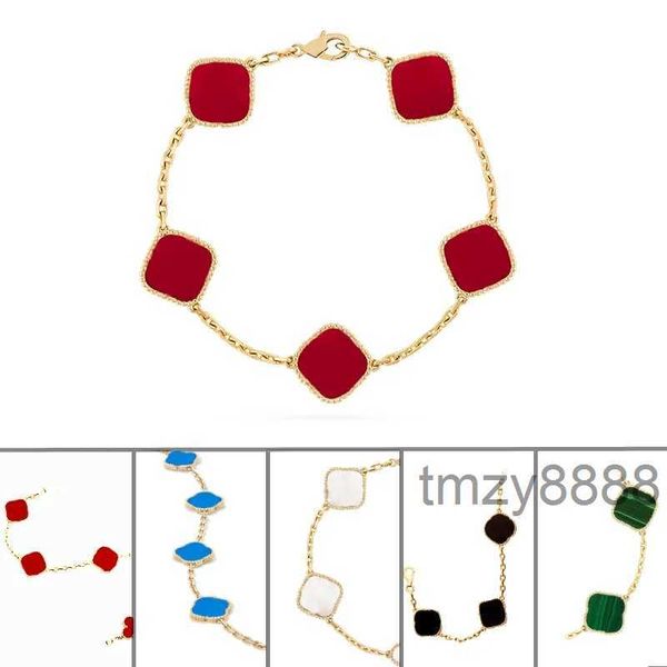 Bracelet Clover 4 / quatre Bracelets à charme de feuilles Chaîne de bracelet 18k Gold Agate Shell Moto-of-Pearl For Women Girl Wedding Mother Mother Day Bielry Gifts-A Lcob