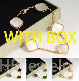 Box Box Clover Bracelet For Women Designer Luxury Bijoux Bracelets à feuilles 18k Gold Silver Plate Agate Diamond Fashion Chaîne Chain de mariage Party