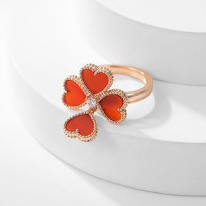 Clover Carnelian Peach Heart Ring Women's Hoge Kwaliteit V Gold vergulde ring