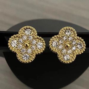 Clover Designer Gold Full Diamond Stud Oorbellen voor dames zwarte agaat rode chalcedoon oor sieraden cadeau