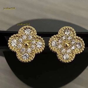 Clover Gold Full Diamond Stud voor Womens Black Agate Red Chalcedoon Ear Jewelry Gift 2024 Designer Oorbellen